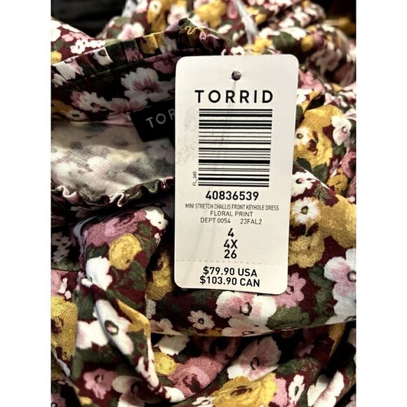 Torrid Plus Size 4, 4X, 26 Mini Stretch Challis Front Keyhole Floral Dress - Picture 6 of 8